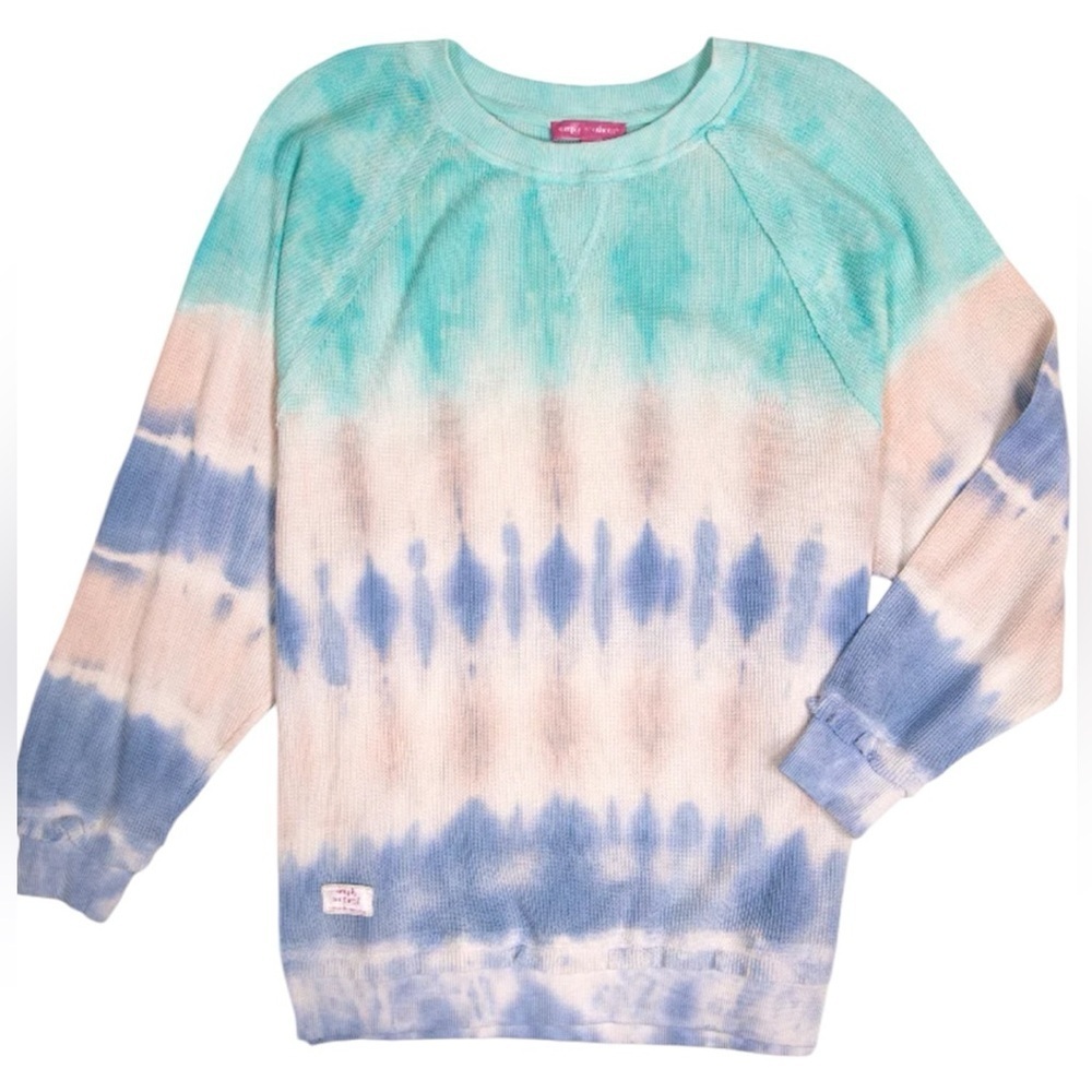 Simply Southern Waves TieDye Pullover Waffle Crew Lightweight Sweatshirt